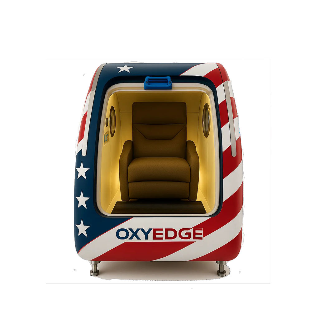 OxyEdge Hard Sitting Hyperbaric Chamber Flag Front View