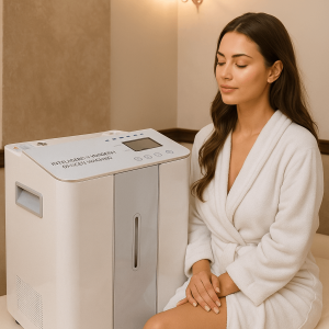 hyrogen oxygen inhaler machine with yound woman