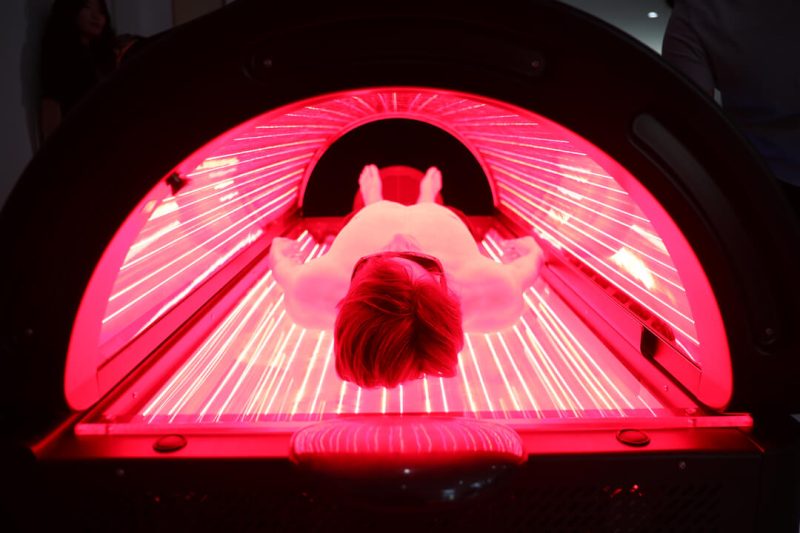 Person using a tanning bed