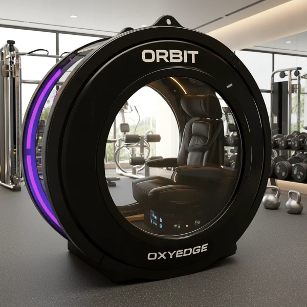 OxyEdge Orbit 2 ATA hyperbaric chamber in home gym