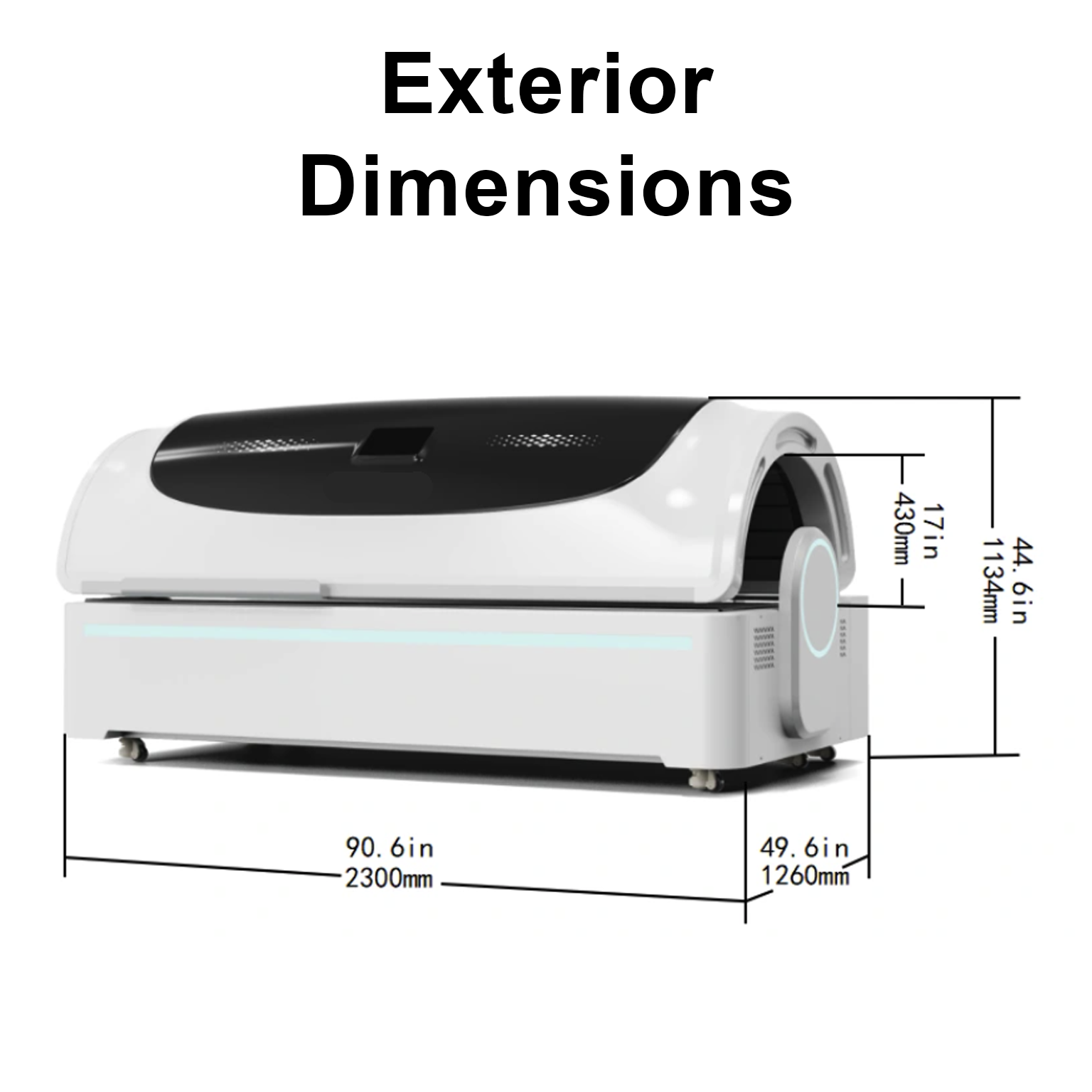 OxyEdge Red Light Bed exterior dimensions