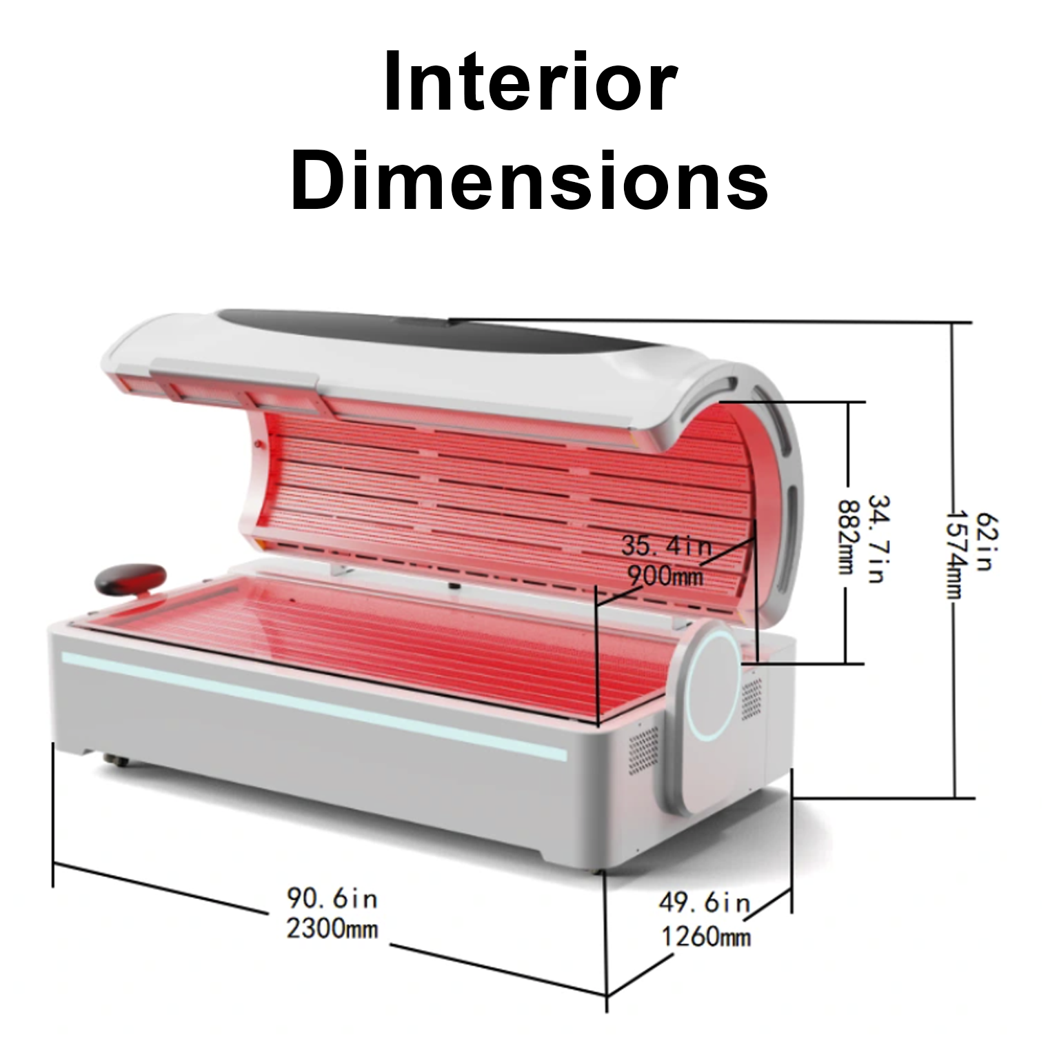 OxyEdge Red Light Bed interior dimensions